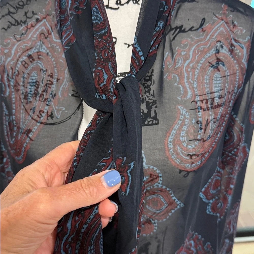 Rachel Roy Women’s front tie semi sheer blouse black/blue Size Small - Picture 7 of 13